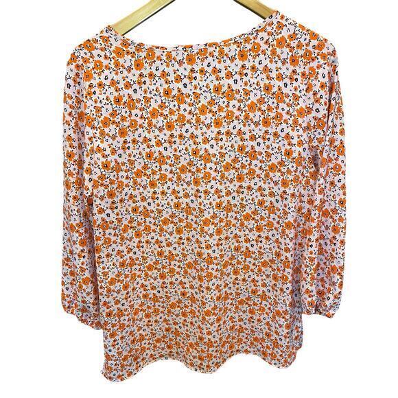 Mario Serrani Women's Orange & Pink Cherry Blossom Floral Blouse V-Neck, Medium - Picture 8 of 9